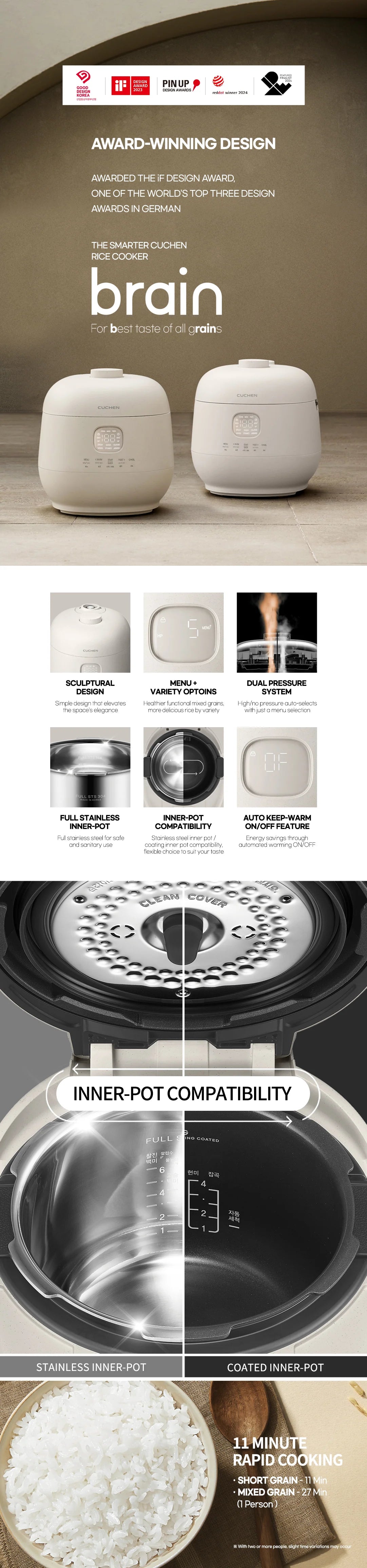 Cuchen IH Dual Pressure Full Stainless Rice Cooker 10 Cup CRH-TWS1010PWUS